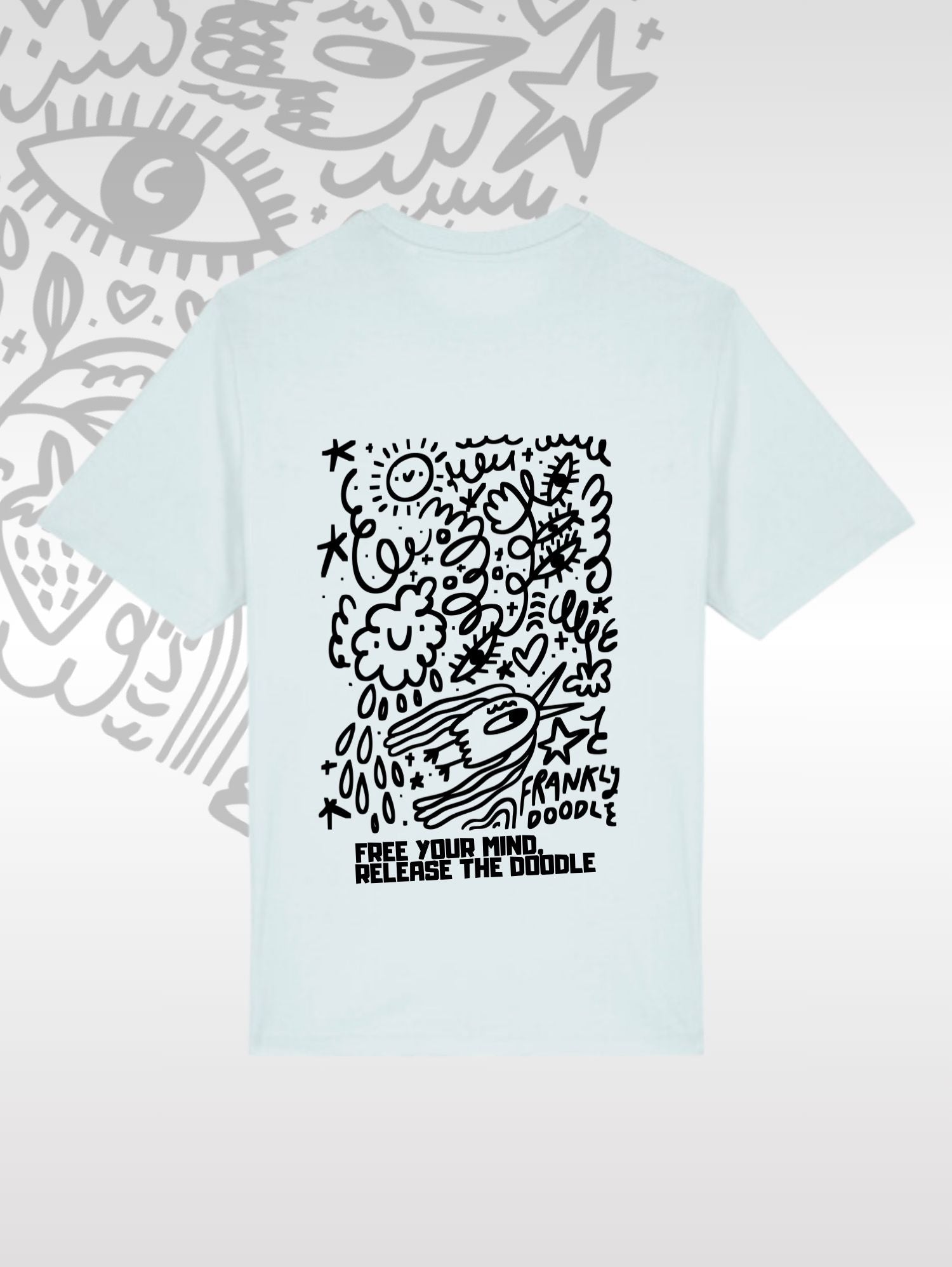 Tee Lightblue Black Doodle Bird