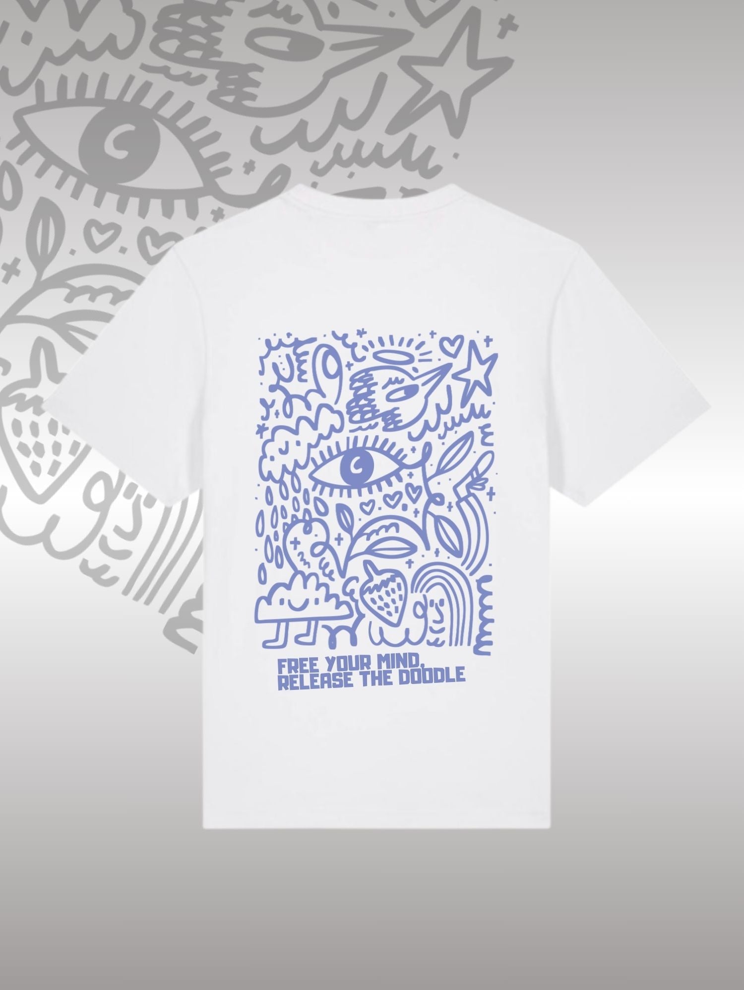 Tee White Purple Blue Doodle